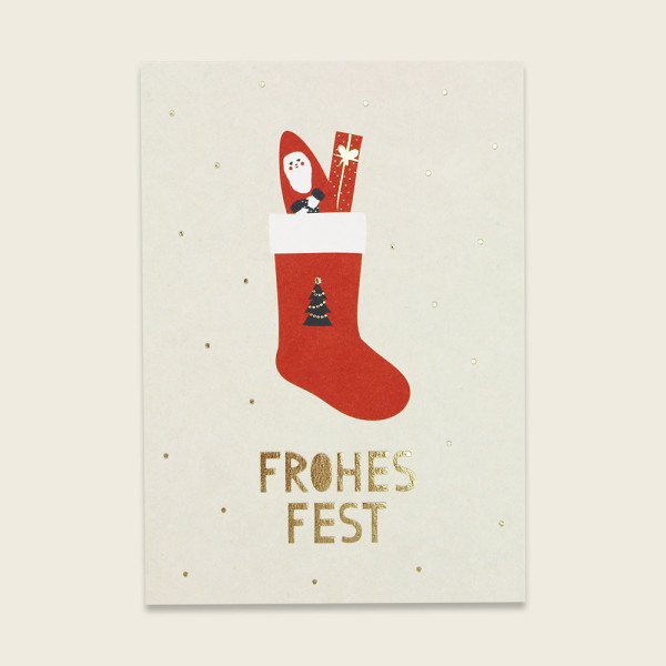 Ava & Yves Postkarte Weihnachten Nikolausstrumpf mit Goldfolie