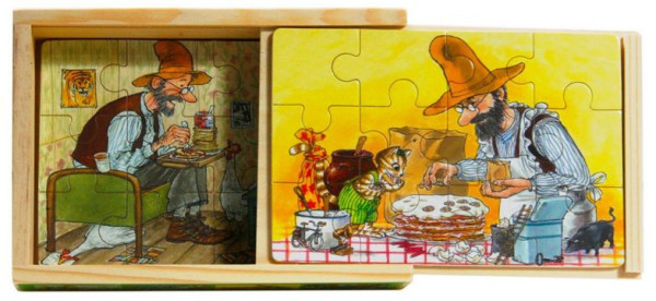Holzpuzzle Pettersson und Findus 4er Set Pfannkuchentorte