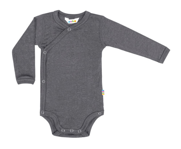 Wickelbody langarm Wolle Seide grau