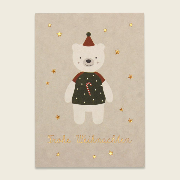 Ava & Yves Postkarte Weihnachten Bär mit Kupferfolie