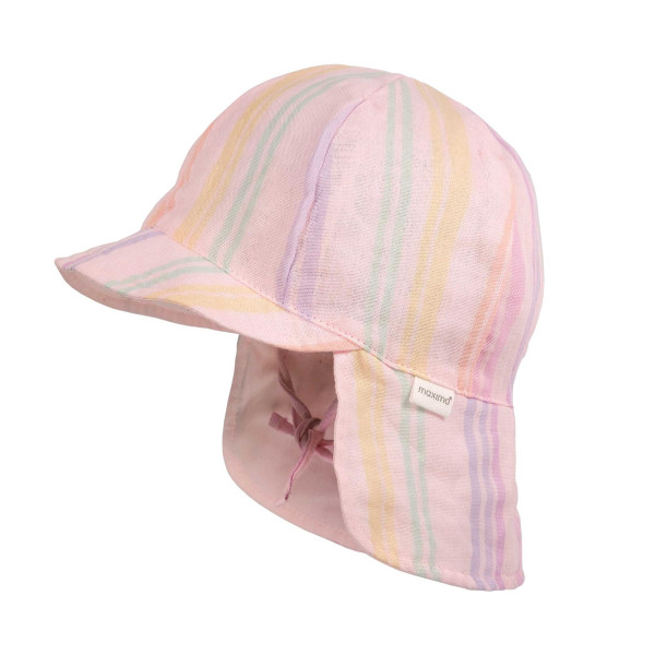 Sonnenhut Muslin Zartrosa streifen mit Nackenschutz UV30