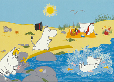 Postkarte Muminfamilie am Strand