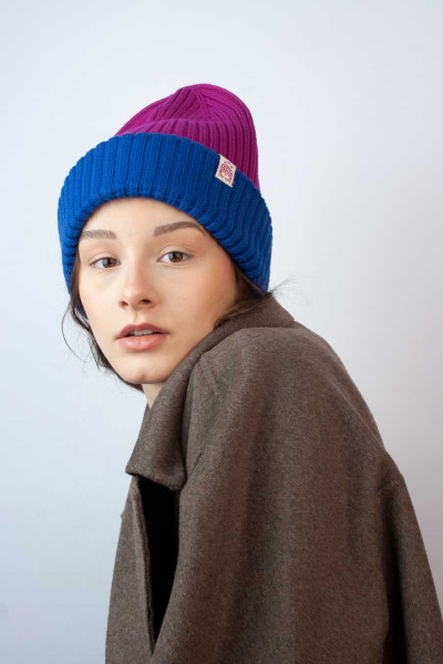 Mütze Blau Violett - Merinowolle