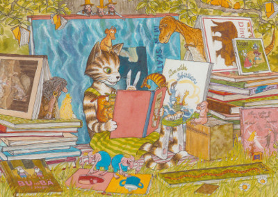 Postkarte Pettersson & Findus Lesestunde