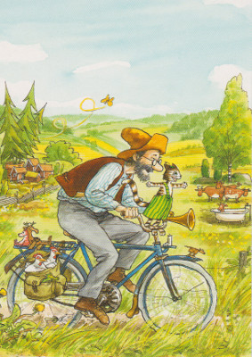 Postkarte Pettersson & Findus Fahrradtour