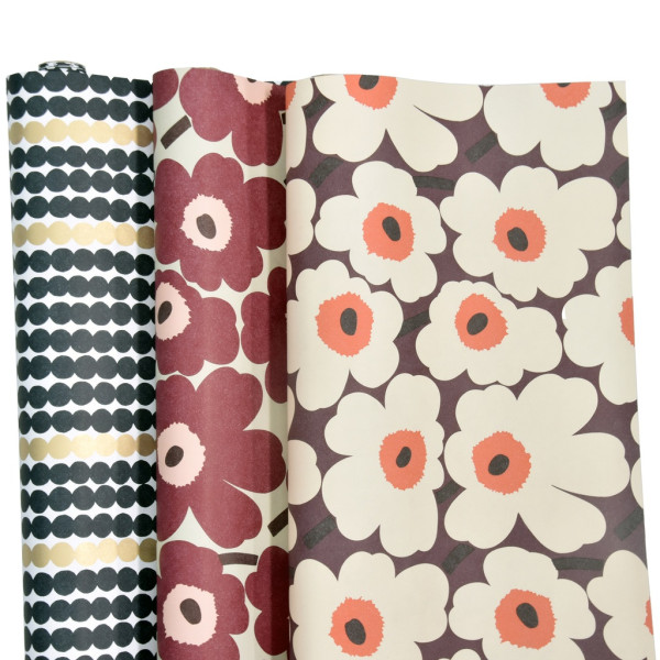 Marimekko Geschenkpapier Unikko und Räsymatto gold