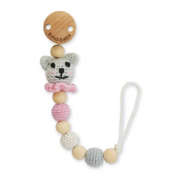 Sindibaba Gehäkelte Schnullerkette Katze rosa