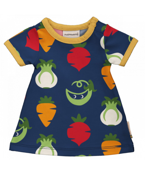 Maxomorra Kleid für Puppen buntes Gemüse Vegetables