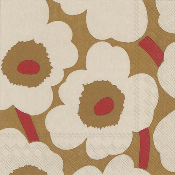 Marimekko Servietten Unikko Mohnblume Dark Cream Red