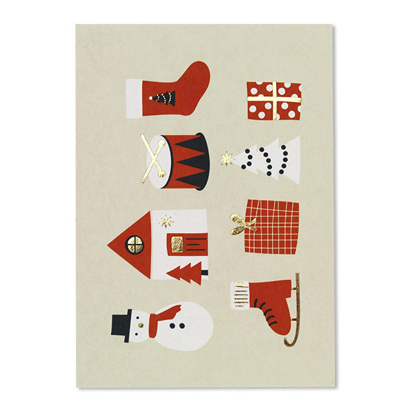 Ava & Yves Postkarte Weihnachten Haus Strumpf Trommel beige/rot