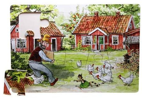 Holzpuzzle Pettersson und Findus Hühnerjagd