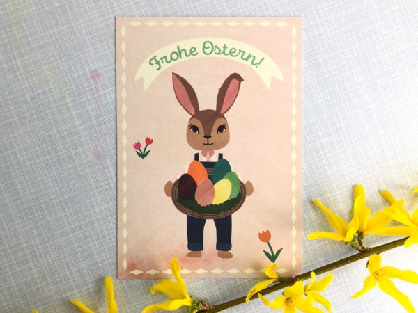 Monimari Karte Frohe Ostern Osterhase mit Nest