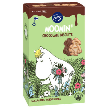Jättegott Fazer Schokoladen Kekse mit Moomin-Motiven