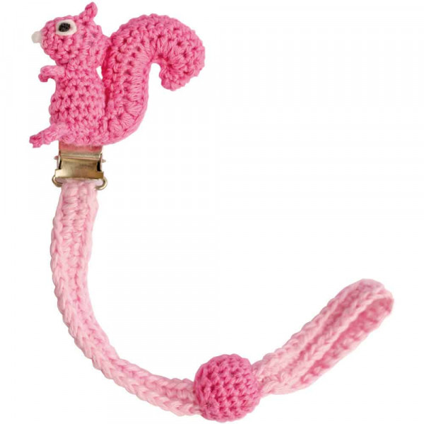 Sindibaba Gehäkelte Schnullerkette Eichhörnchen rosa