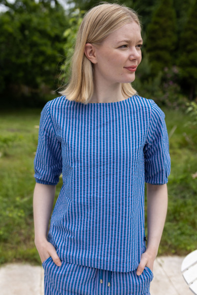 Bluse Seersucker Danecremant Blue/Light Lilac