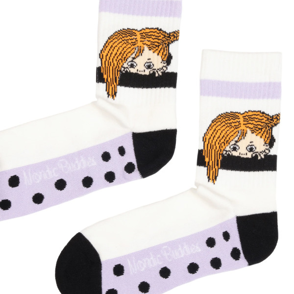 Socken Pippi Langstrumpf weiß/lila gepunktet