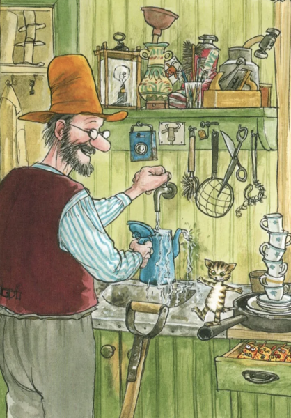 Postkarte Pettersson & Findusin der Küche