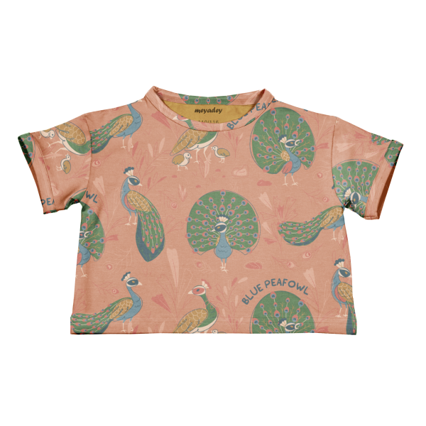 Meyadey T-Shirt Cropped Pfau Peafowl Parade