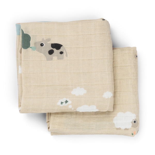 Spucktuch Mullwindel Tiny Farm Sand 2er Pack
