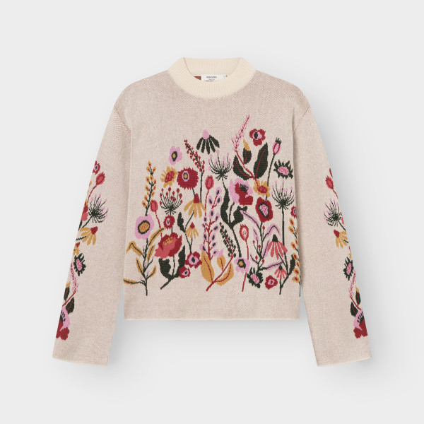 Sweater Limhamn Folk Flower Vanilla White