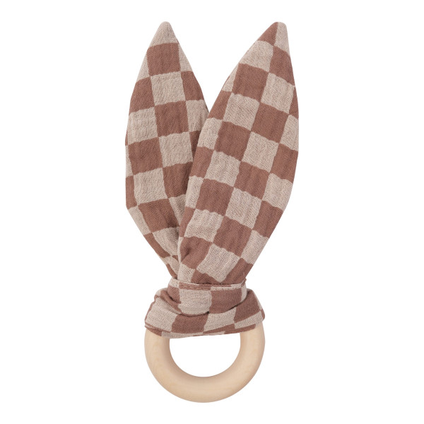 Beißring mit Knisterohren Brown/Sand Gingham - organic
