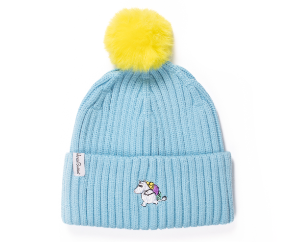 Nordic Buddies Mumin hellblau Wintermütze mit Bommel in gelb