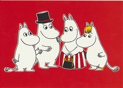 Postkarte Muminfamilie rot